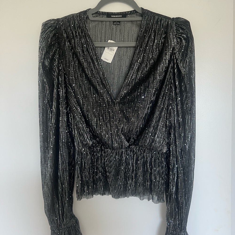 Sabina Musayev Metallic Black Blouse